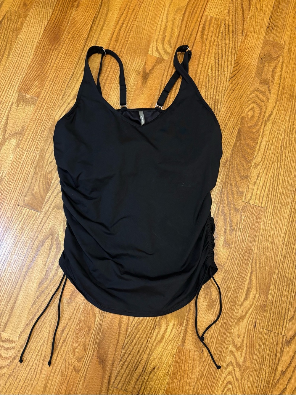 Lands' End Black Adjustable Ruched Tankini top